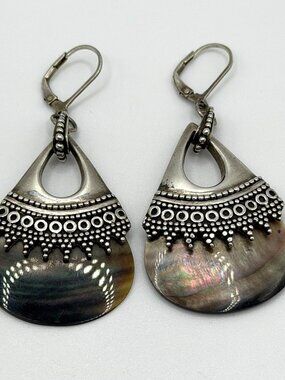 Indonesia Bali 925 Silver Dangle Earrings Mother Of Pearl
